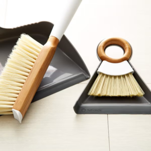 Dustpan and Brush Set with Rubber Lip and Built-In Comb